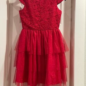 Rare Editions Red Lace Layered Dress